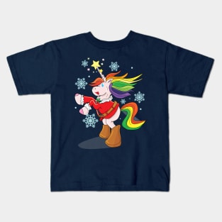 Rainbow unicorn in Santa outfit Kids T-Shirt